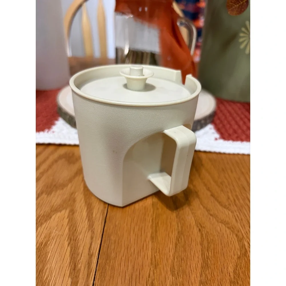 Vintage Tupperware Almond Creamer Pitcher with Push Button Lid Double Handle